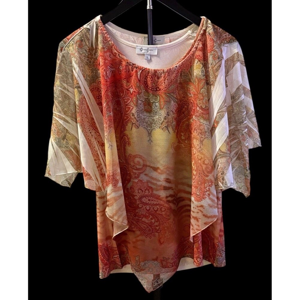 Cover Charge Layered Paisley Tank With Angel Wing Sheer Blouse Women’s L Boho